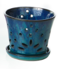 Orchid Pot w/ Attached Saucer Blue