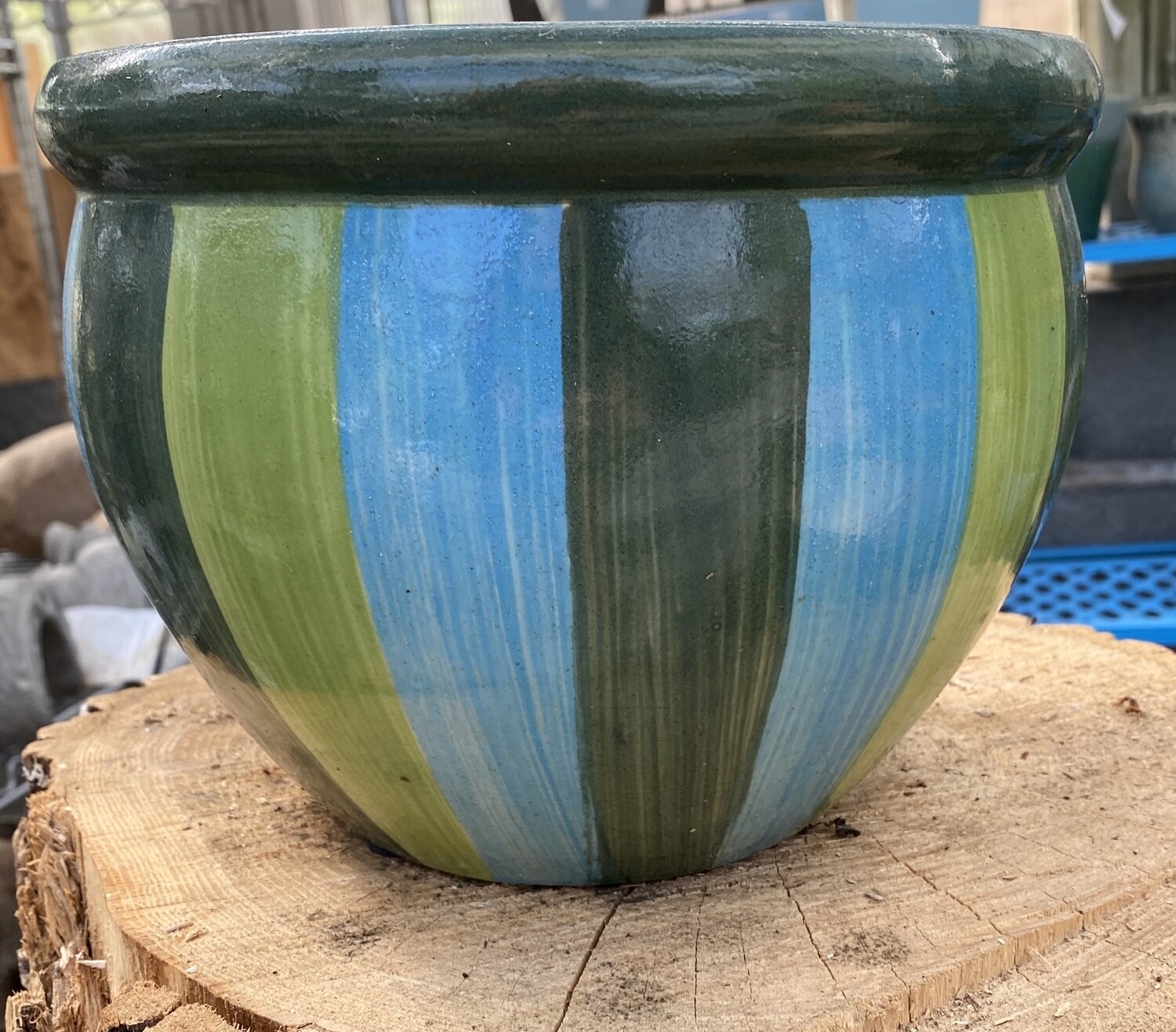 Blue Green Striped Planter