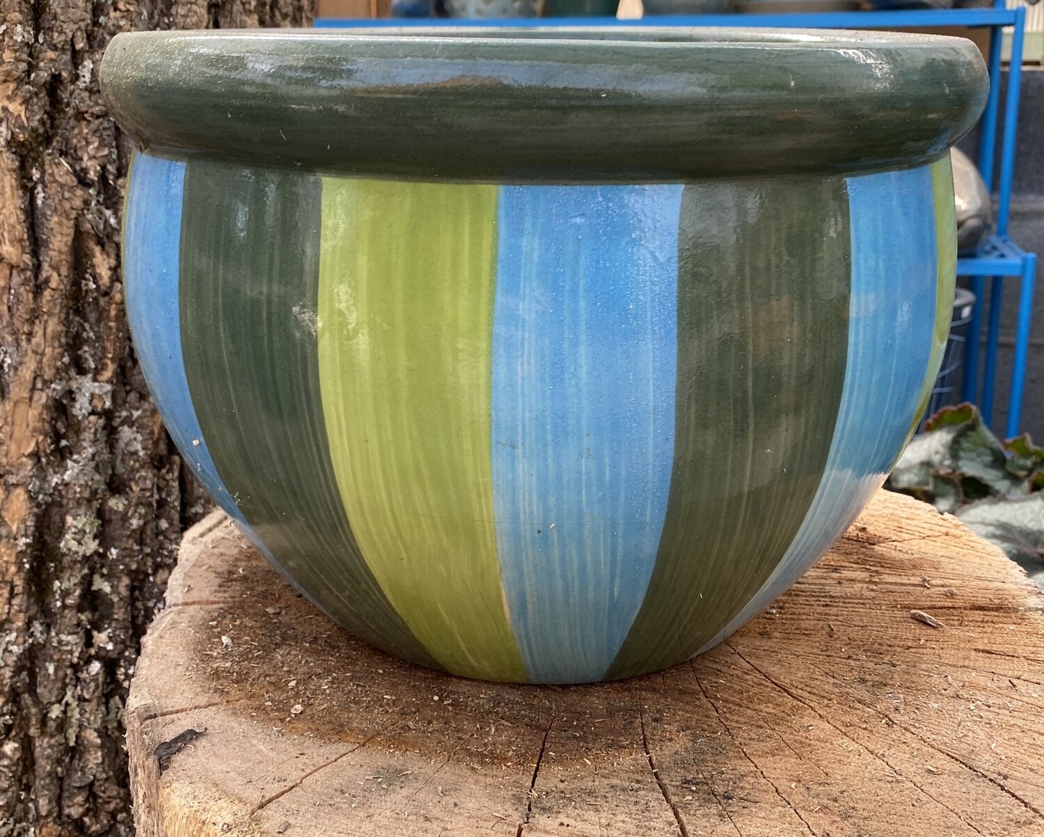 Blue Green Striped Planter