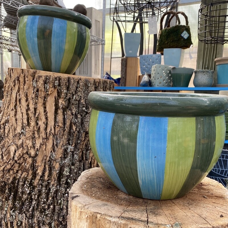 Blue Green Striped Planter