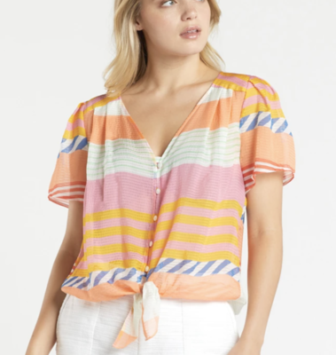 MO Kami Knotted Blouse Pastel Stripe MO Kami Knotted Blouse Pastel Stripe