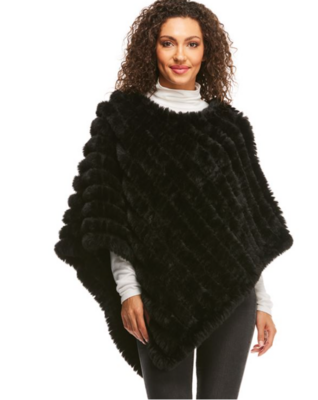 Fab Fur Knitted Fur Poncho - Black