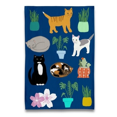 Cats w/ Plants Tea Towel
