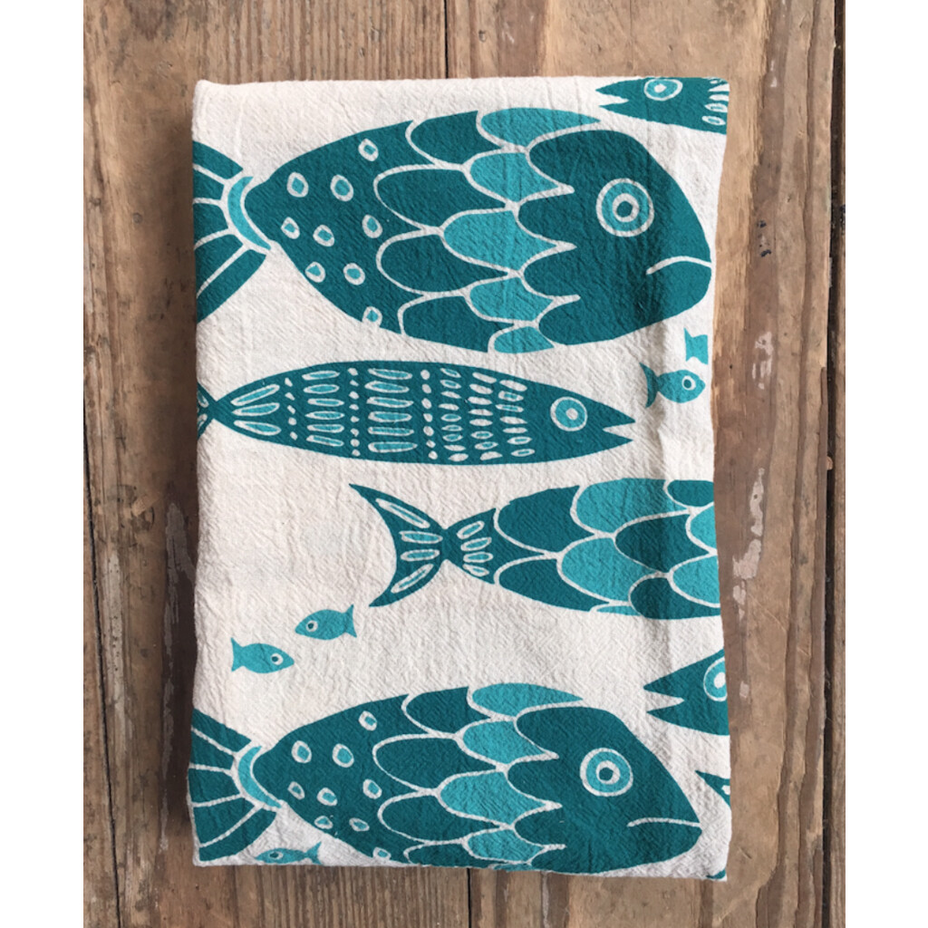 Turquoise Fishes Tea Towel