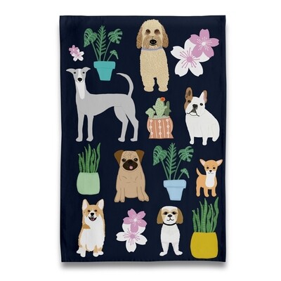 Dogs w/ Plants Tea Towel