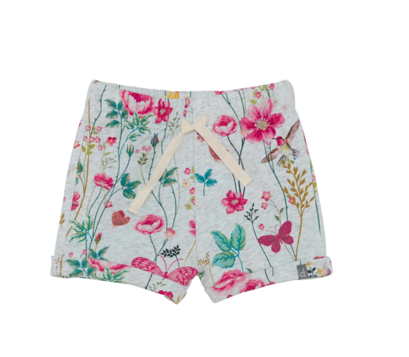 Deux Par Deux Botanical Flower Grey Shorts