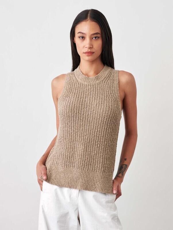 White + Warren Linen Silk Beach Tank Sand
