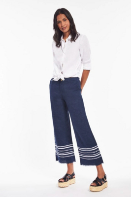 Ecru Vera Cruz Fray Hem Linen Pant Navy/White Ecru Vera Cruz Fray Hem Linen Pant Navy/White
