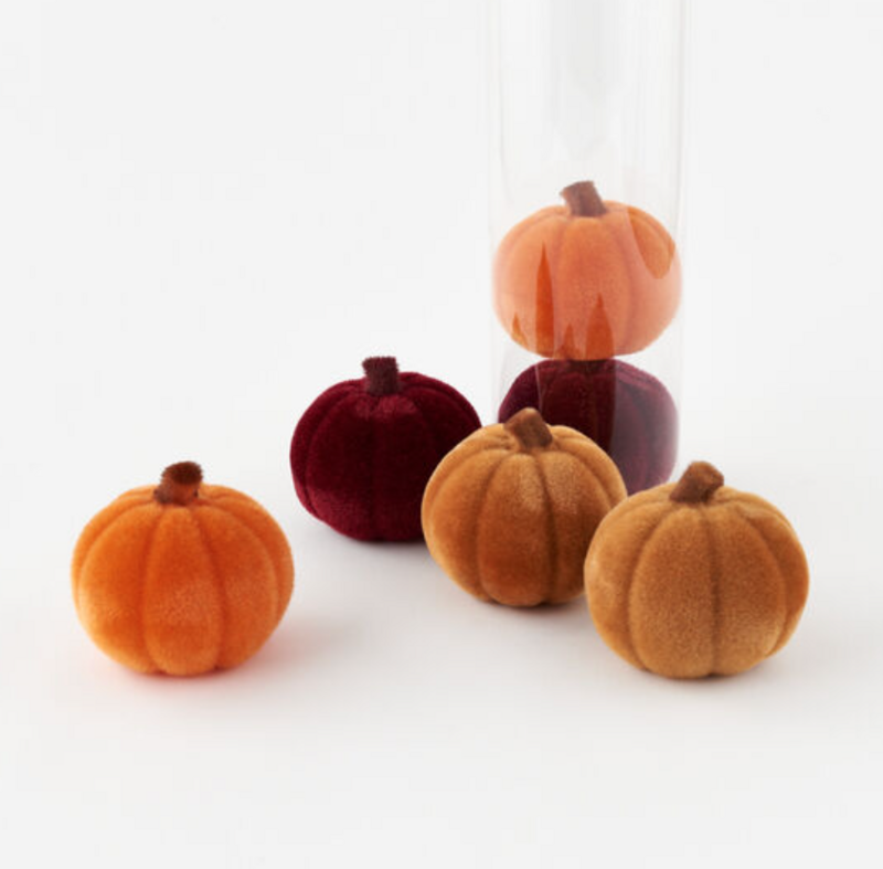 Harvest Flocked Pumpkin 6 Set 4.5"