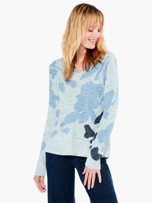  Nic + Zoe Breezy Leaves Sweater - Blue Multi
