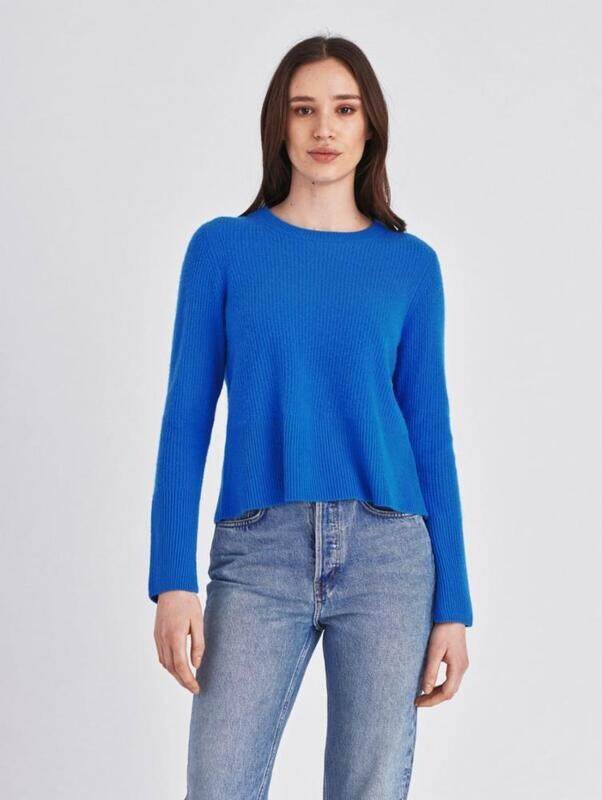 White + Warren Azure Blue Ribbed CrewneckSweater