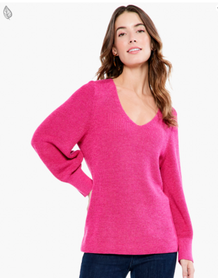 Nic + Zoe Shaker Knit V Neck Sweater - Magenta
