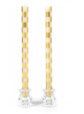 MacKenzie Taper Candle - Check Gold & Ivory