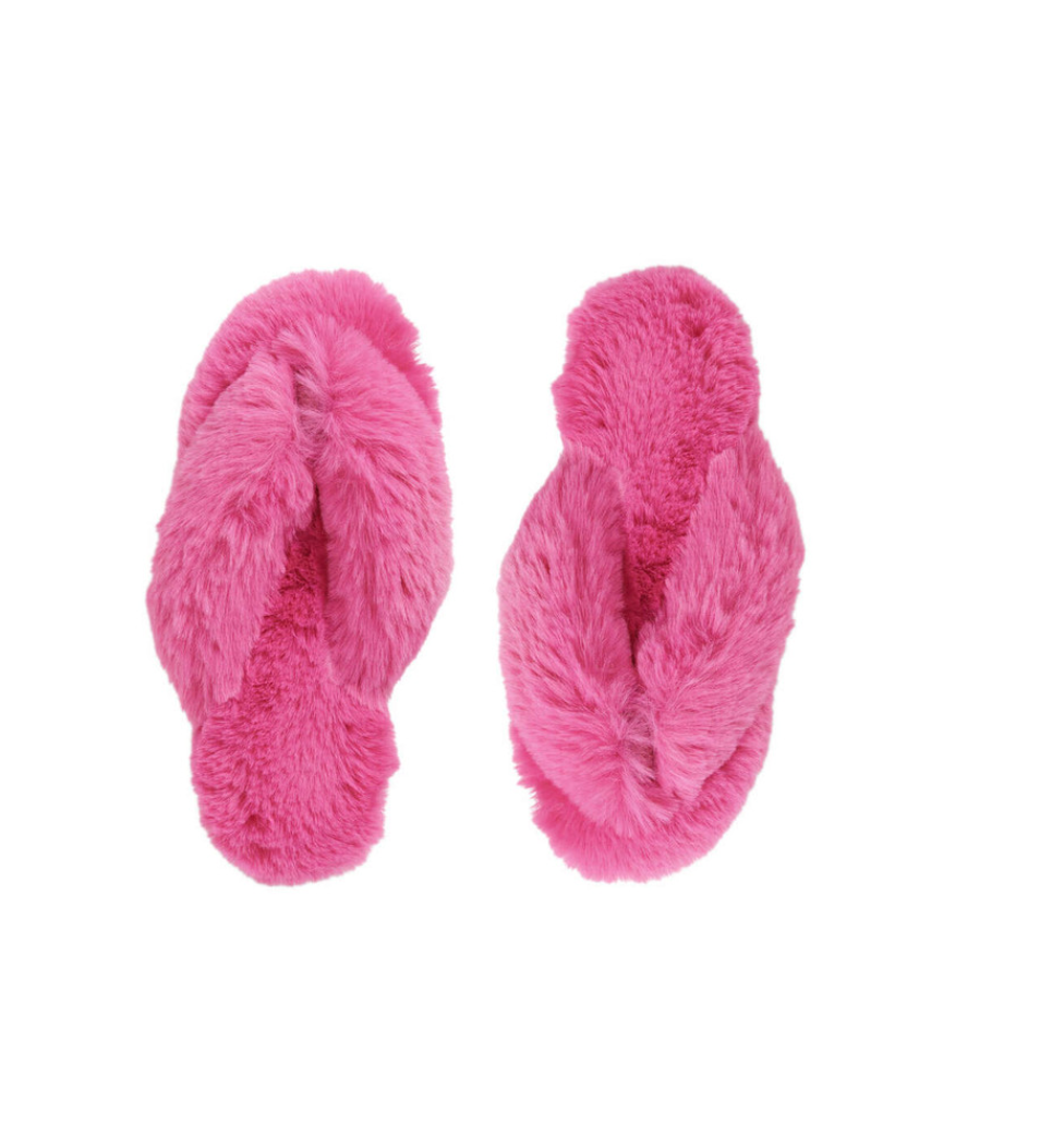 Fab Fur Flip Flop Slippers Hot Pink