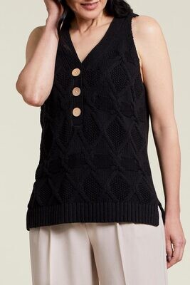 Tribal Black V Neck Button Sweater