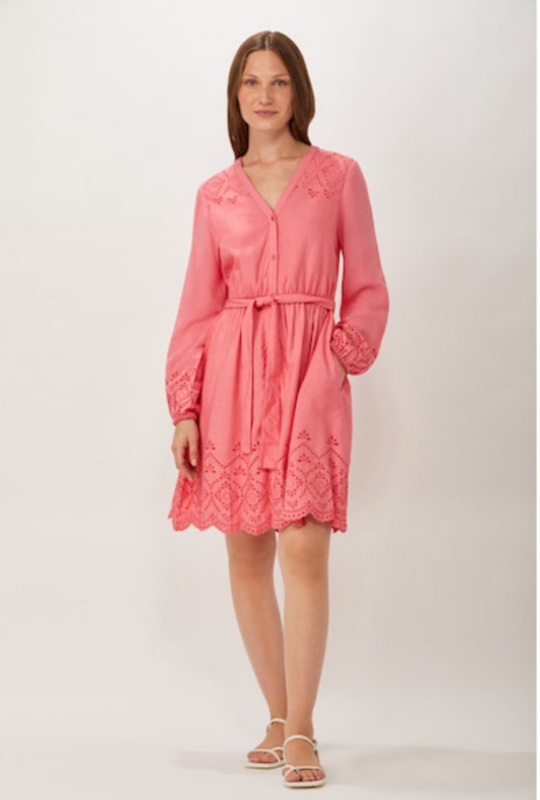 Ecru Eyelet Summer Pink Dress