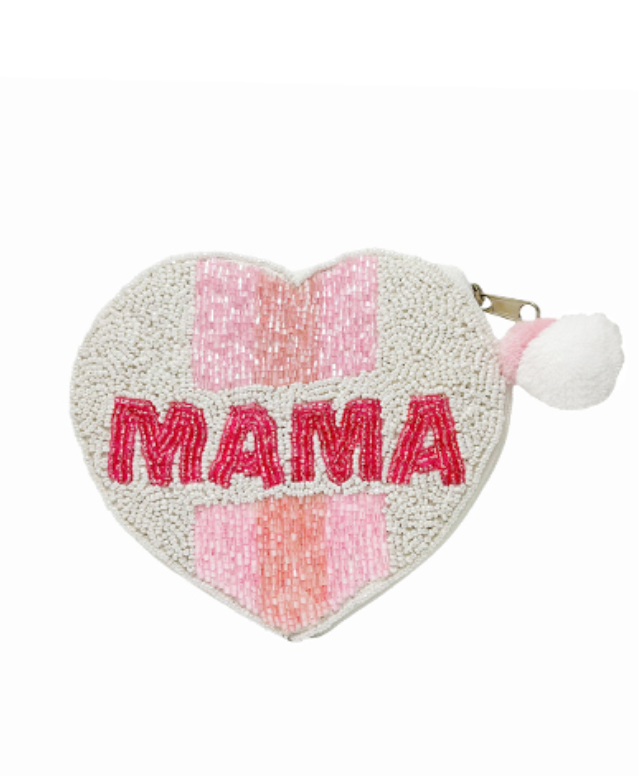 MAMA Heart Beaded Coin Purse