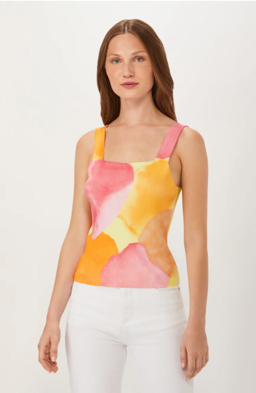 Ecru Printed Square Neck Tank Watercolor Multi