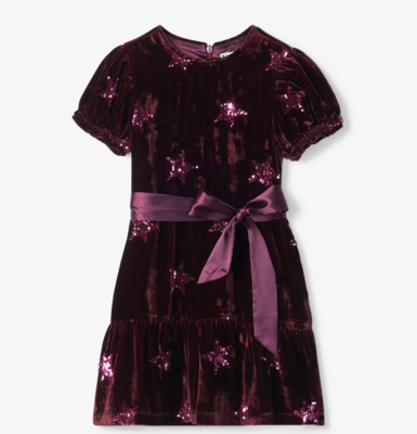 Hatley Pink Star Sequin Vevlet Dress