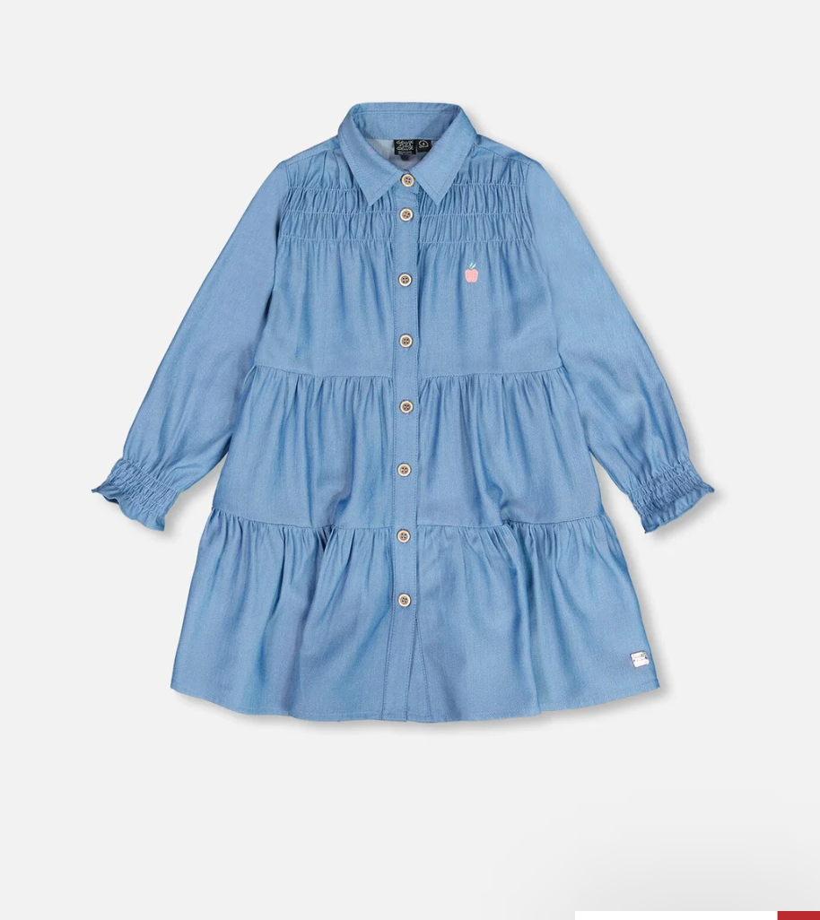 Deux Par Deux Long Sleeve Peasant Chambray Dress