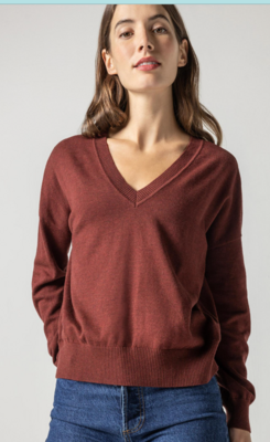 Lilla P Double V-Neck Sweater Mahogany