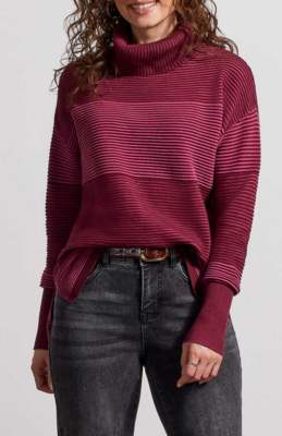 Tribal High Low Sweater w/ Slits Red Wine