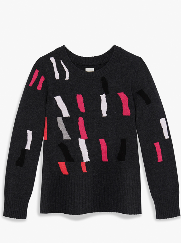 Nic + Zoe Falling Frost Sweater Black/Pink