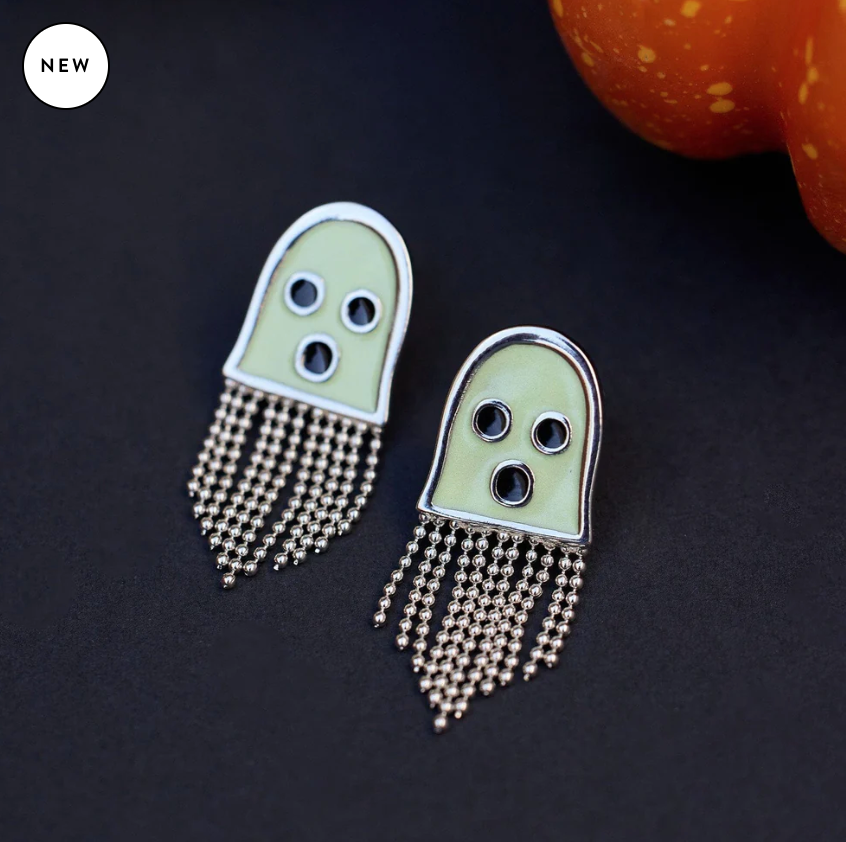 Pura Vida Glow Ghost Emoji Stud W/ Ball Chain