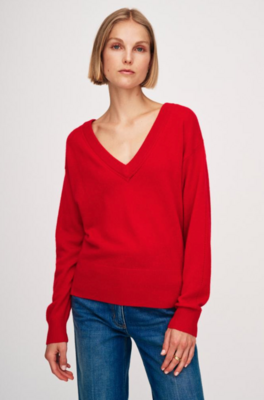 White + Warren Cashmere Wide Neck V Crimson