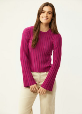Ecru Space Dye Rib Knit Sweater Berry