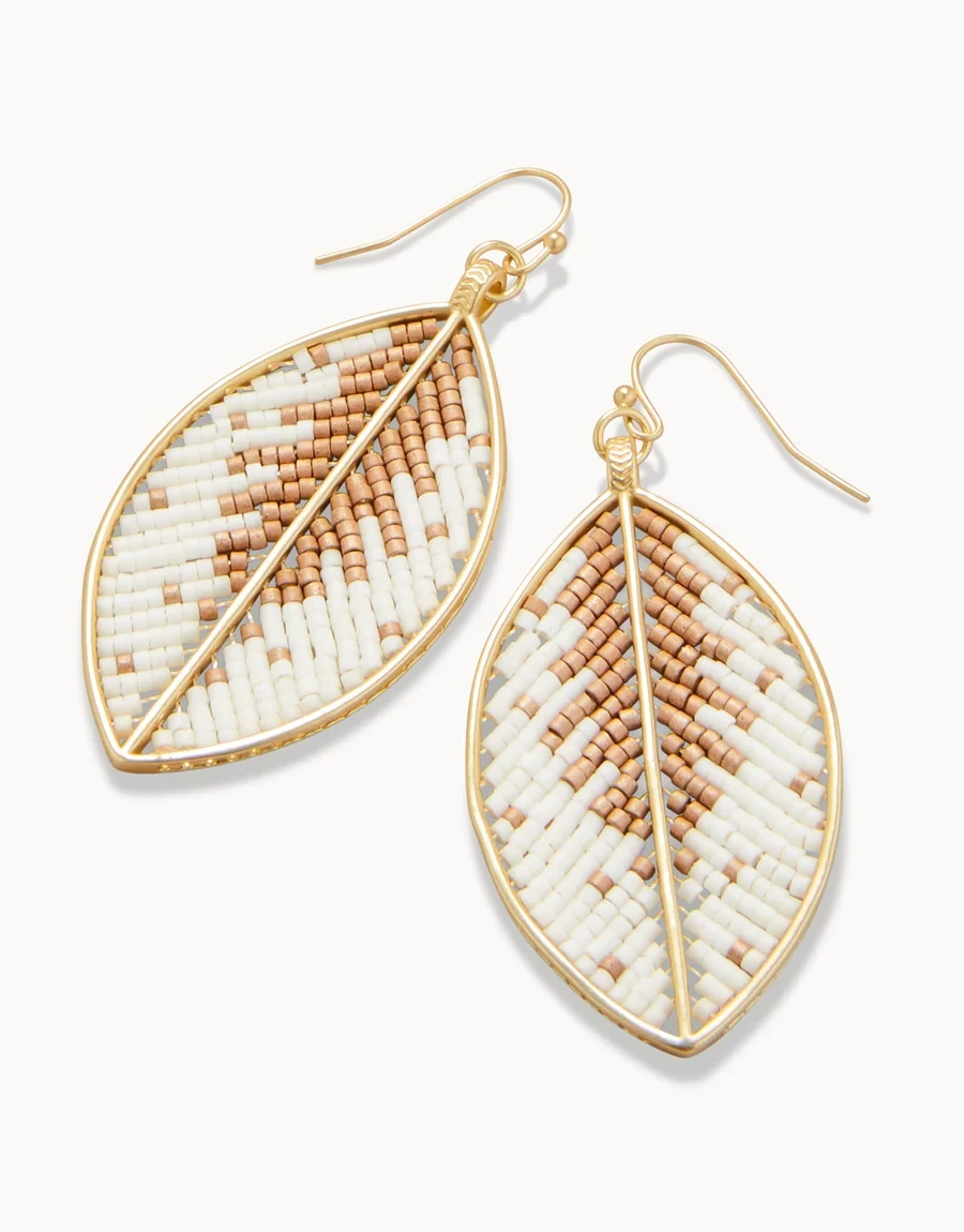 Spartina Bitty Bead Earrings Leaves Cream