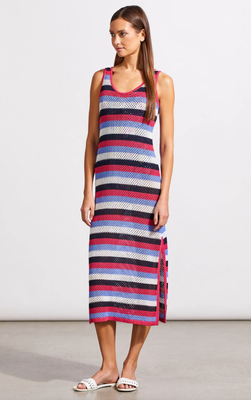 Tribal Striped Mesh Knit Cover Up Dress