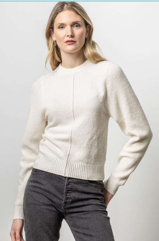 Lilla P Rib Sleeve Crewneck Sweater - Off White