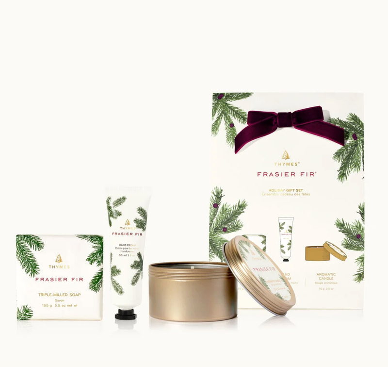 Thymes Frasier Fir Holiday Gift Set - Hand Cream, Travel Tin, and Bar Soap