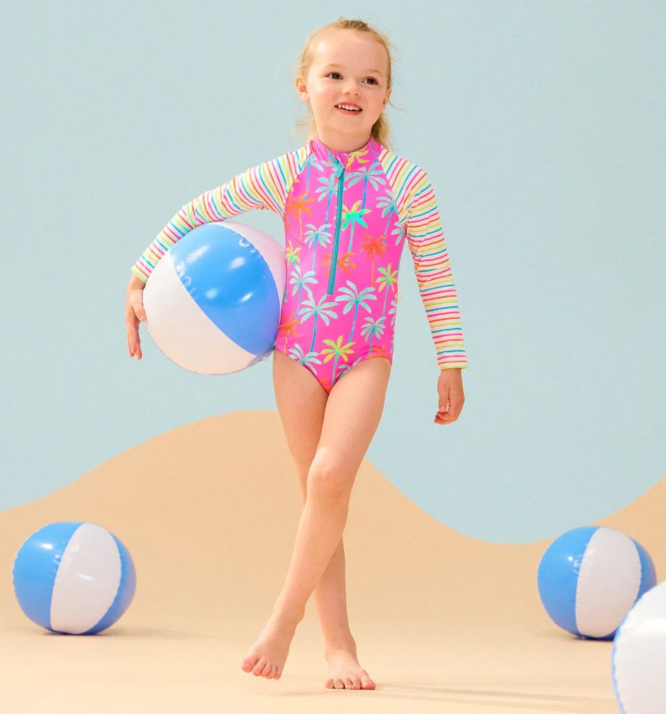 Hatley Painted Palms Long Sleeve Rashguard Swimsuit