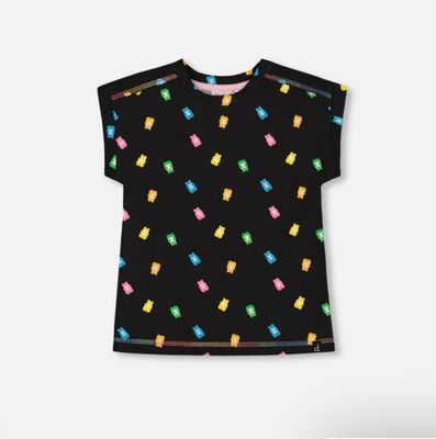 Deux Par Deux Black Rolled Sleeve Tee with Gummies