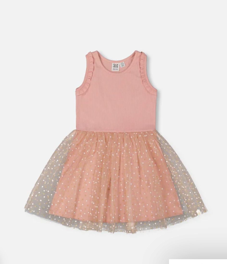 Deux Par Deux Pink Dress with Dot Mesh Skirt