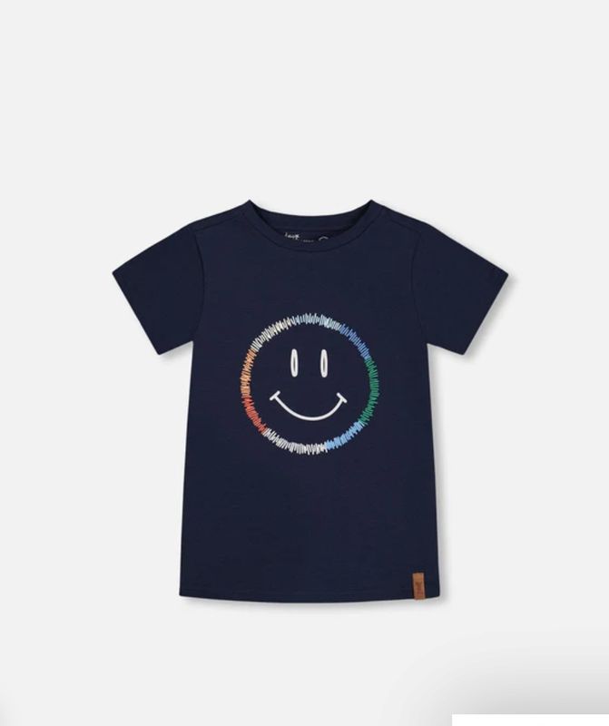 Deux Par Deux Graphic Tee Smiling Navy Blue