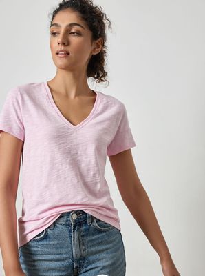Lilla P Short Sleeve Back Seam V-Neck - Peony