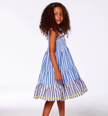 Deux Par Deux Smocked Seersucker Peasant Dress
