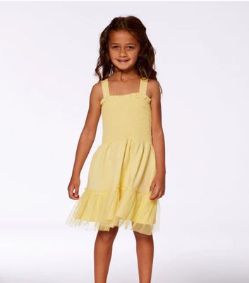 Deux Par Deux Smocked Sleevess Dress With Mesh Frill Hem Sunshine