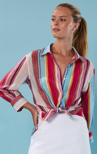 Nic + Zoe Horizon Breeze Shirt Pink Multi, Size: XL