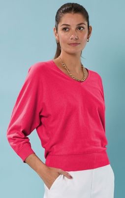 Nic + Zoe Easy V-Neck Cotton Sweater Daiquiri