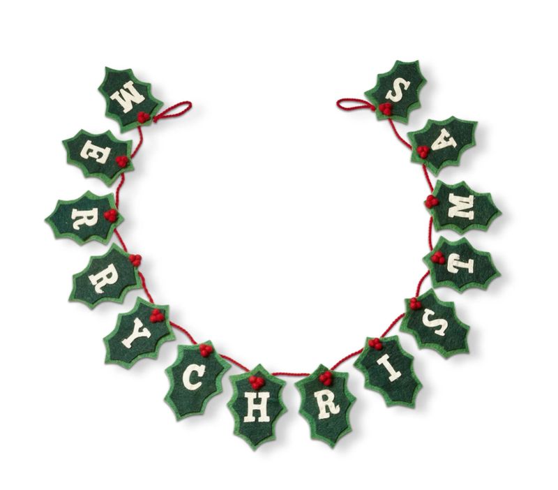 Merry Christmas Holly Felt Garland