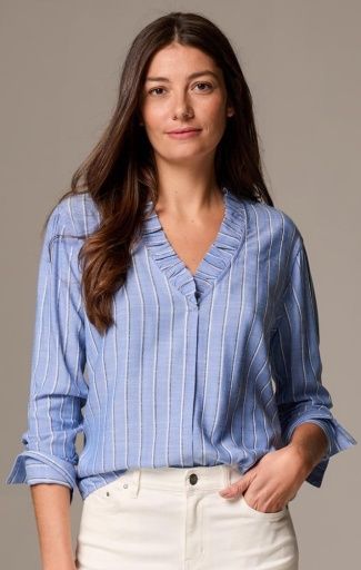 Nic + Zoe Striped Ruffle Around Top