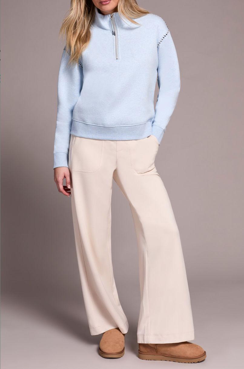 Tribal Zip Funnel Neck Sweatshirt Chambray