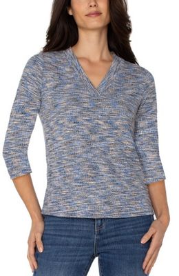 Liverpool 3/4 Sleeve V-Neck Knit Tee - Blue Spacedye