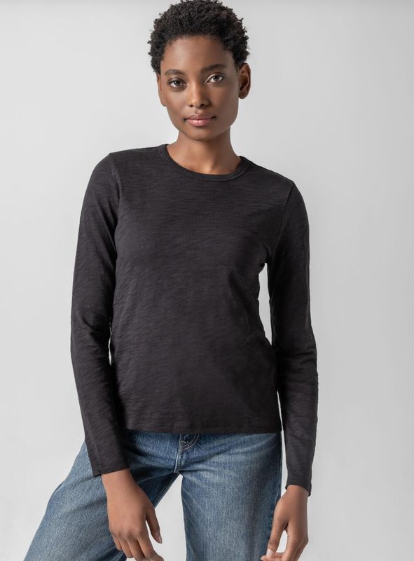 Lilla P Long Sleeve Crew Slub Black