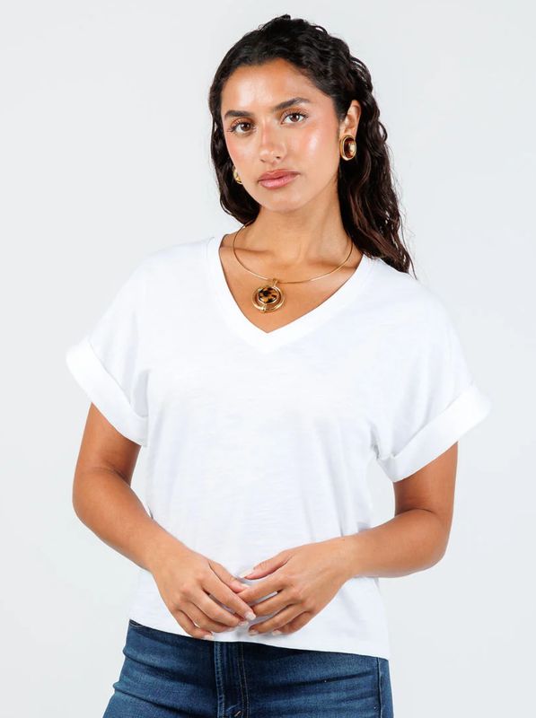 Nation Stevie Cuffed V-Neck Optic White