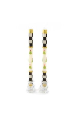 Mackenzie Christmas Tree Dinner Candles Check Bands Set of 2